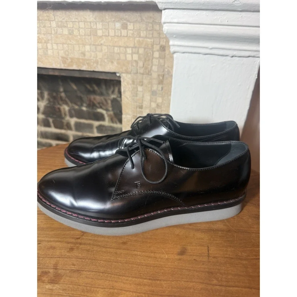 Tod's Platform Women's Black Contrast Welt Stitch Leather Laced Shoes Sz 41.5